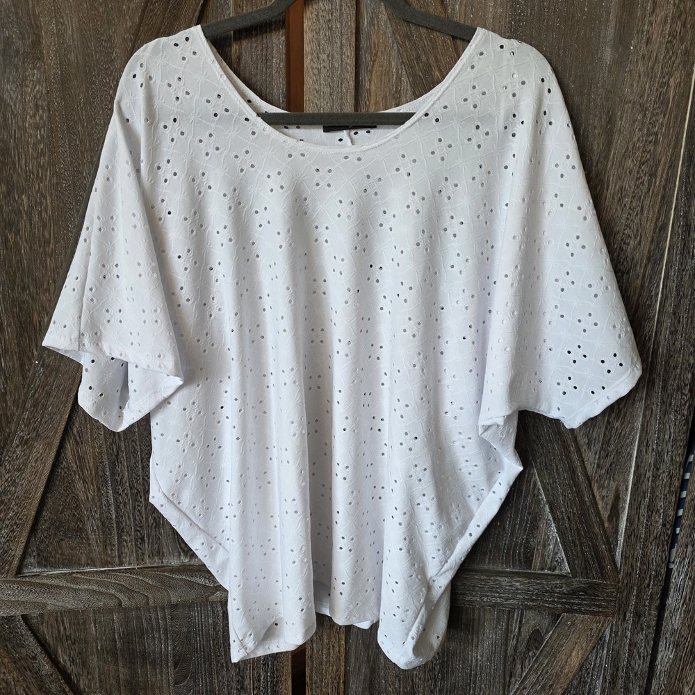 Kim & Cami Shirt‎ Women's Size 2X White Eyelet Blouse Dolman Sleeve Top Casual